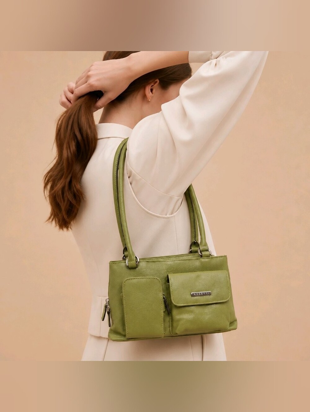 Rosetti Faux Leather Green Women's Double-Pocket Shoulder Bag